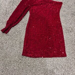 Red Sequin One-Shoulder Dress
